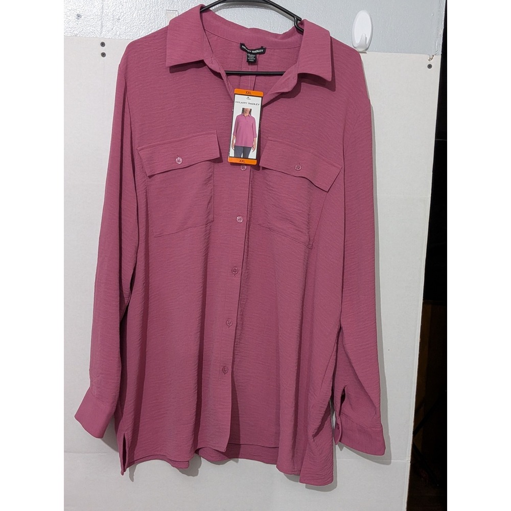 Hilary Radley Womens XXL Mauve Pink Button Down Roll Tab Sleeve Blouse NWT